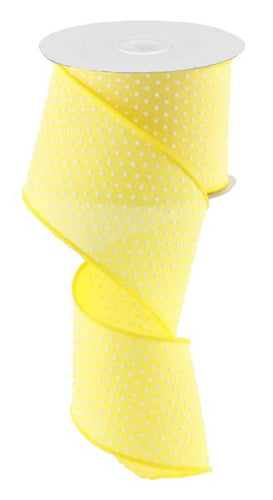 Raised Swiss Polka Dots Wired Ribbon : Yellow White - 2.5 Inches x 10 Yards (30 Feet)