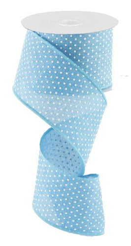 Raised Swiss Polka Dots Wired Ribbon : Turquoise Blue White - 2.5 Inches x 10 Yards (30 Feet)