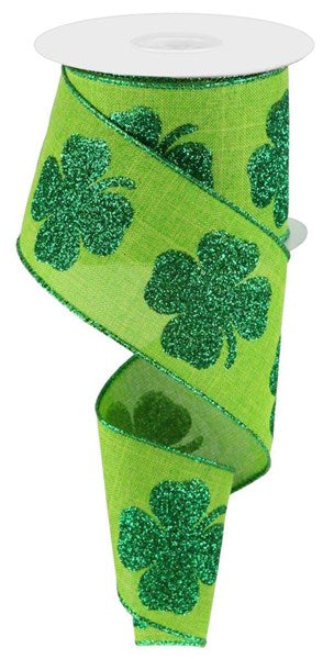 Clover Glitter Wired Ribbon, 2.5 Inches x 10 Yards (30 Feet) (Fresh Green, Grass Green)