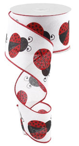 Lady Bug Canvas Wired Ribbon White - 2.5 Inches x 10 Yards (30 Feet)