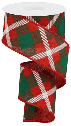 Plaid Canvas Wired Ribbon, 10 Yards (Red, Green, White, 2.5 Inches)