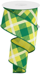 Plaid Canvas Wired Ribbon : Yellow Green White - 2.5 Inches x 10 Yards (30 Feet)