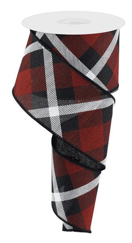 Plaid Canvas Wired Ribbon : Black Red White - 2.5 Inches x 10 Yards (30 Feet)