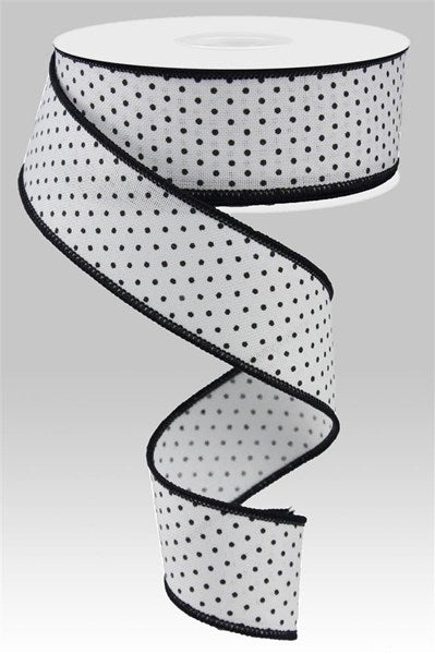 Swiss Black Dots Ribbon : White Wired Swiss Dots Ribbon  (White) - 1.5 Inches x 10 Yards (30 Feet)