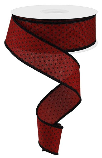 Raised Swiss Dots Royal Wired Ribbon: Red Black -  1.5 Inches x 10 Yards (30 Feet)