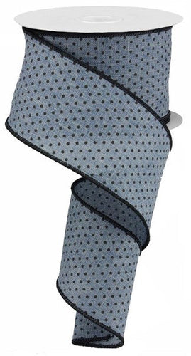 Raised Swiss Polka Dot Wired Ribbon : Faded Denim Blue, Black - 2.5 Inches x 10 Yards (30 Feet)