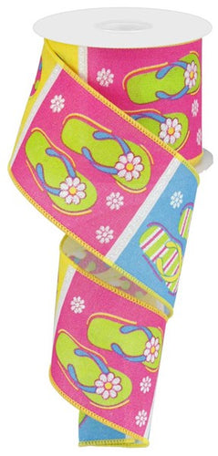 Flip Flops Canvas Wired Ribbon - 2.5 Inches x 10 Yards (30 Feet)