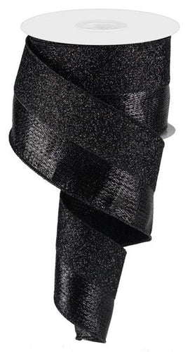 Striped Wired Ribbon : Black Glitter - 2.5 Inches x 10 Yards (30 Feet)