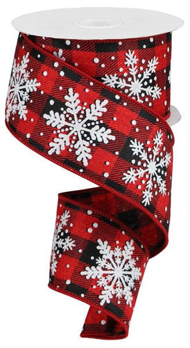 Glittered Snowflake Wired Ribbon : Red Black White Silver - 2.5 Inches x 10 Yards (30 Feet)