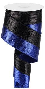 Police Appreciation Striped Wired Ribbon : Royal Blue Black  - 2.5 Inches x 10 Yards (30 Feet)