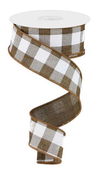 Plaid Check Wired Ribbon : Brown White - 1.5 Inches x 10 Yards (30 Feet)