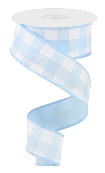 Plaid Check Wired Ribbon : Pale Blue White - 1.5 Inches x 10 Yards (30 Feet)