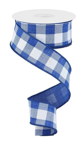 Plaid Check Wired Ribbon : Royal Blue White - 1.5 Inches x 10 Yards (30 Feet)