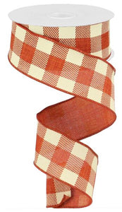 Plaid Check Wired Ribbon : Rust Ivory - 1.5 Inches x 10 Yards (30 Feet)