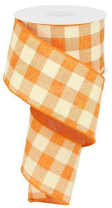 Plaid Check Wired Ribbon : Orange Ivory - 1.5 Inches x 10 Yards (30 Feet)