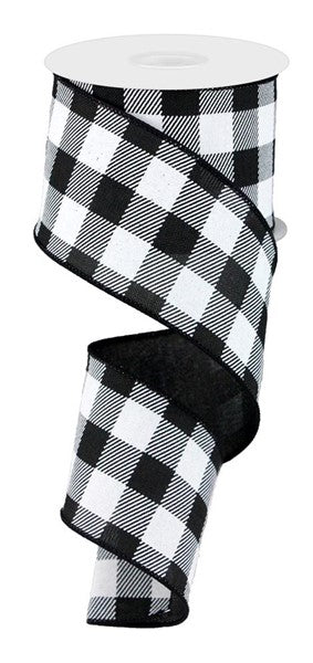 Plaid Check Wired Ribbon : Black White - 2.5 Inches x 10 Yards (30 Feet)