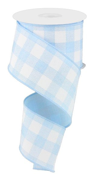 Plaid Check Wired Ribbon : Pale Blue White - 2.5 Inches x 10 Yards (30 Feet)