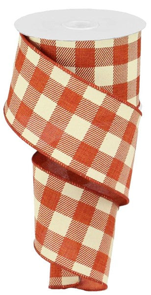 Plaid Check Wired Ribbon : Rust Ivory - 2.5 Inches x 10 Yards (30 Feet)