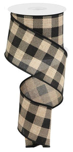 Striped Check Buffalo Plaid Royal Wired Ribbon : Light Beige, Black - 2.5 Inches x 10 Yards (30 Feet)