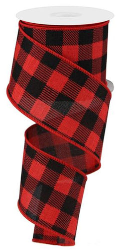 Plaid Check Wired Ribbon : Red Black - 2.5 Inches x 10 Yards (30 Feet)