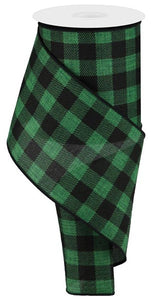 Christmas Buffalo Plaid Canvas Wired Ribbon : Emerald Green, Black - 4 Inches x 10 Yards (30 Feet)