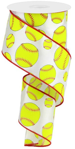 Softball Wired Ribbon - 2.5 Inches x 10 Yards (30 Feet)