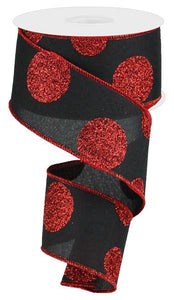 Polka Dot Wired Ribbon : Black and Red Christmas - 2.5 Inches x 10 Yards (30 Feet)