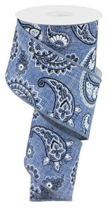 Bandana Canvas Wired Ribbon : Denim Blue - 2.5 Inches x 10 Yards (30 Feet)