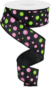 Multi Color Polka Dot Ribbon : Black 10 Yards  1.5")