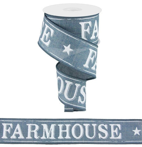 Farmhouse Canvas Wired Ribbon : Faded Denim Blue - 2.5 Inches x 10 Yards (30 Feet)