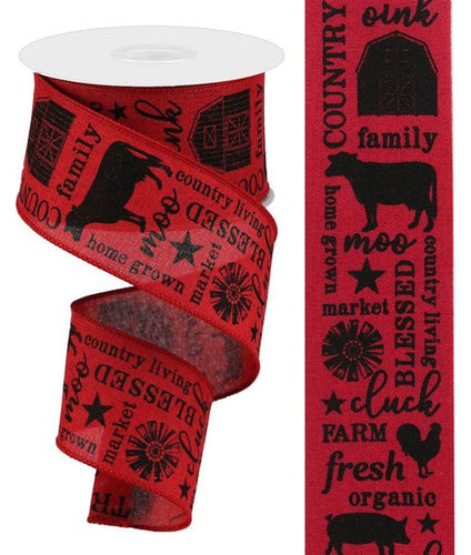 Country Living Canvas Wired Ribbon : Crimson Red, Black - 2.5 Inches x 10 Yards (30 Feet)