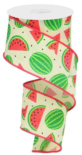 Watermelon Slices Canvas Wired Ribbon : Yellow - 2.5 Inches x 10 Yards (30 Feet)