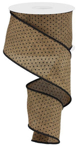 Swiss Dot Polka Wired Ribbon : Brown Black - 2.5 Inches x 100 Feet (33.3 Yards)