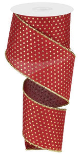 Royal Swiss Dot Wired Ribbon : Burgundy Maroon, Gold - 2.5 Inches x 100 Feet (33.3 Yards)