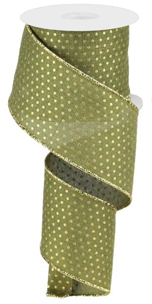 Royal Swiss Dot Wired Ribbon : Fern Green, Moss Green, Gold - 2.5 Inches x 100 Feet (33.3 Yards)