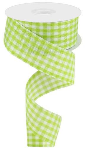 Gingham Check Wired Ribbon, 1.5 Inches x 50 Yards (Lime Green, White)