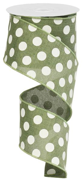 Clover Green White Polka Dots Wired Ribbon - 2.5 inches x 50 yards (150 Feet)