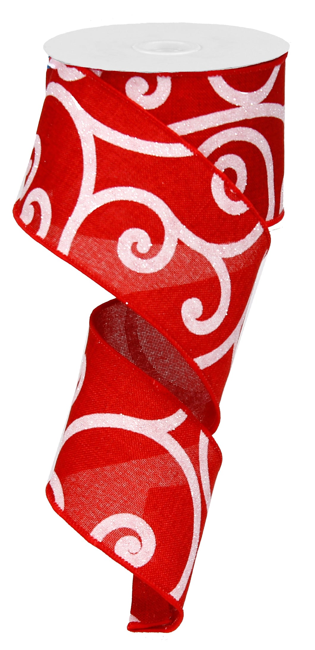 Bold Scroll Royal Wired Ribbon - Christmas - RED/White - 2.5 inches x 50 yards (150 Feet)