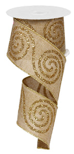 Swirl Wired Ribbon : Burlap Gold - 2.5 Inches x 50 Yards (150 Feet)