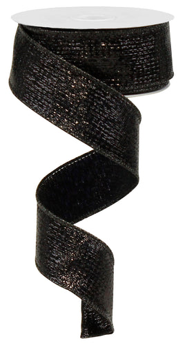 Metallic Solid Wired Ribbon : Black - 1.5 Inches x 50 Yards (150 Feet)