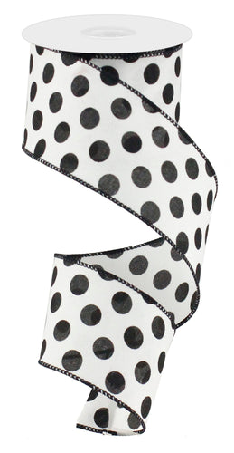 Medium Polka Dot Burlap Wired Ribbon : White Black - 2.5 Inches x 50 Yards (150 Feet)