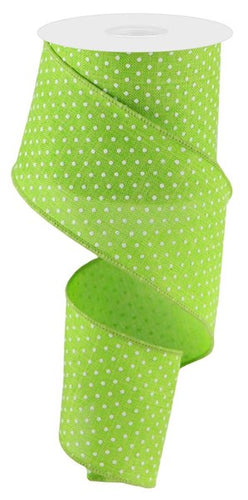 Raised Swiss Polka Dots Wired Ribbon : Lime Green White - 2.5 Inches x 50 Yards (150 Feet)