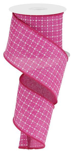 Raised Stitch Square Wired Ribbon Dark Pink White) - 2.5 inches x 50 yards (150 Feet)