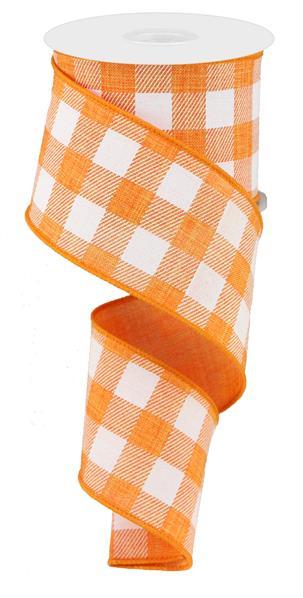 Plaid Check Wired Ribbon : Orange White - 2.5 Inches x 50 Yards (150 Feet)