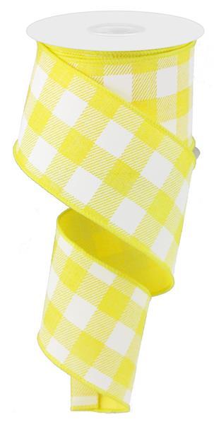 Plaid Check Wired Ribbon : Yellow, White - 2.5 Inches x 50 Yards (150 Feet)