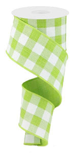 Plaid Check Wired Ribbon : Lime Green White - 2.5 Inches x 50 Yards (150 Feet)