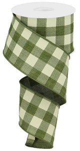 Plaid Check Wired Ribbon : Moss Green Ivory - 2.5 Inches x 50 Yards (150 Feet)