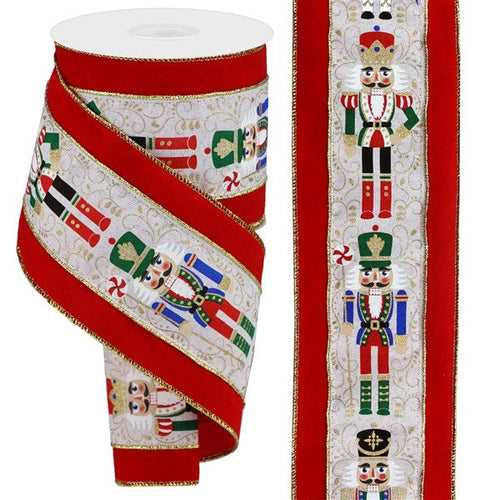 Christmas Nutcracker Xmas Holiday Canvas Wired Edge Ribbon : Gold, Red, White - 4