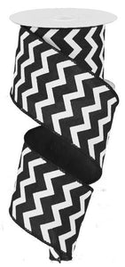 Chevron Wired Ribbon : Black White - 2.5 Inches x 10 Yards (30 Feet)