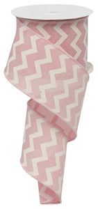 Chevron Wired Ribbon : Light Pink, White - 2.5 Inches x 10 Yards (30 Feet)